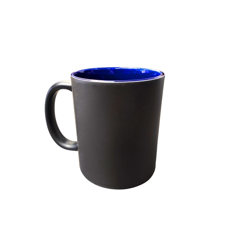 Taza Mágica Mate Negro Interior Azul Cobalto 11oz