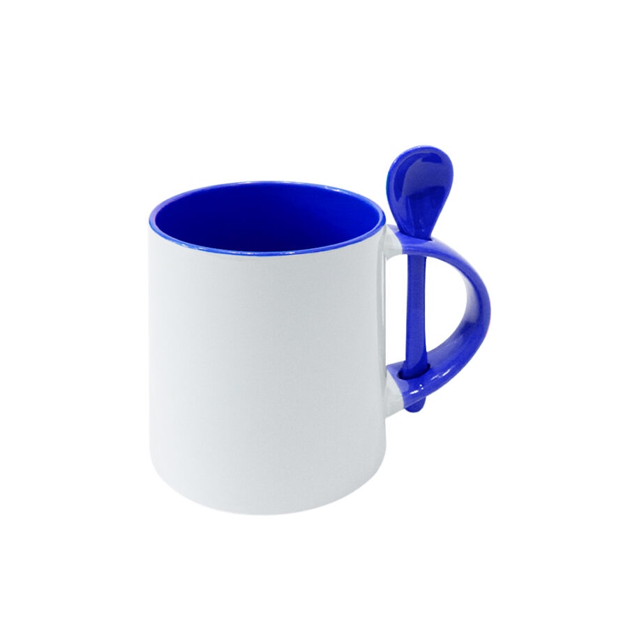 Taza Base Redonda Con Cuchara Azul Cobalto 11oz