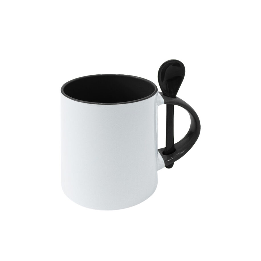 Taza Base Redonda Con Cuchara Negra 11oz