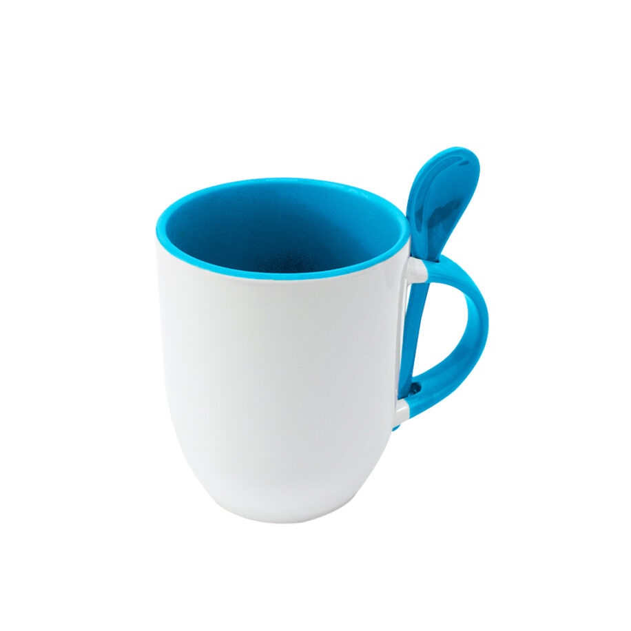 Taza Con Cuchara Azul Cielo 11oz