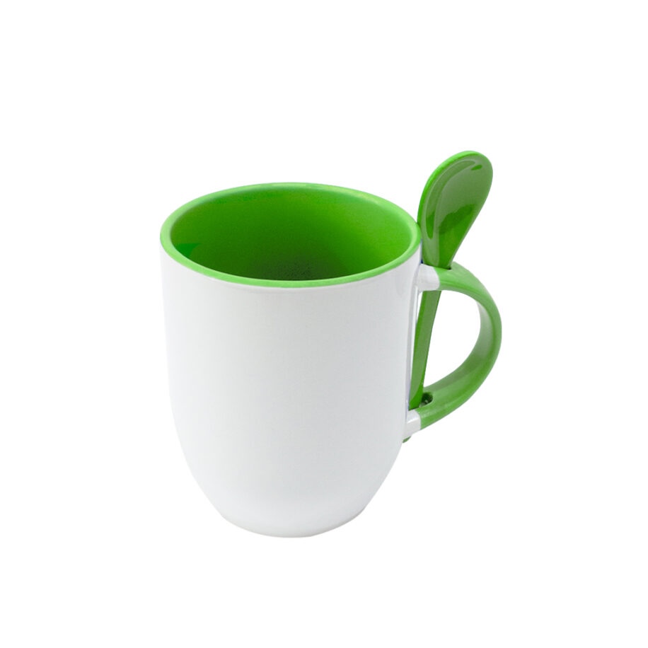 Taza Con Cuchara Verde Limon 11oz