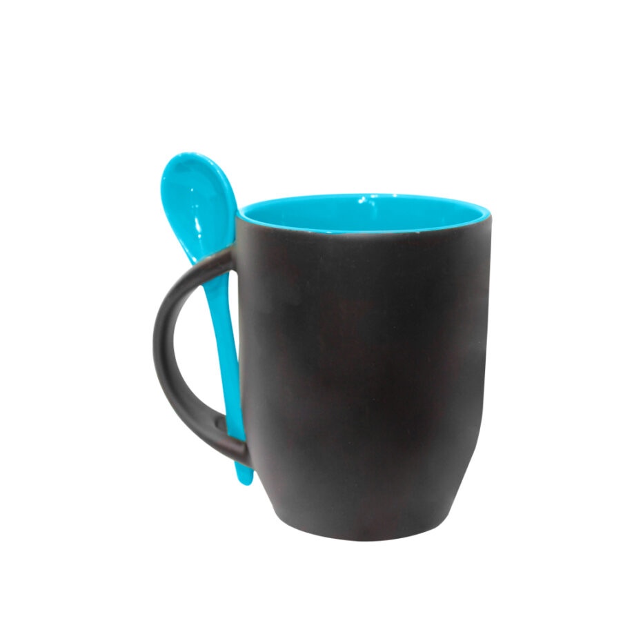 Taza Mágica Con Cuchara Mate Azul Cielo 11oz