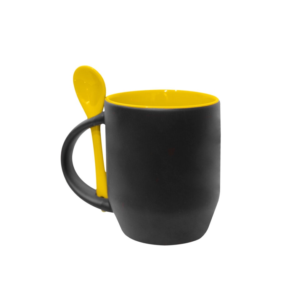 Taza Mágica Con Cuchara Mate Amarilla 11oz