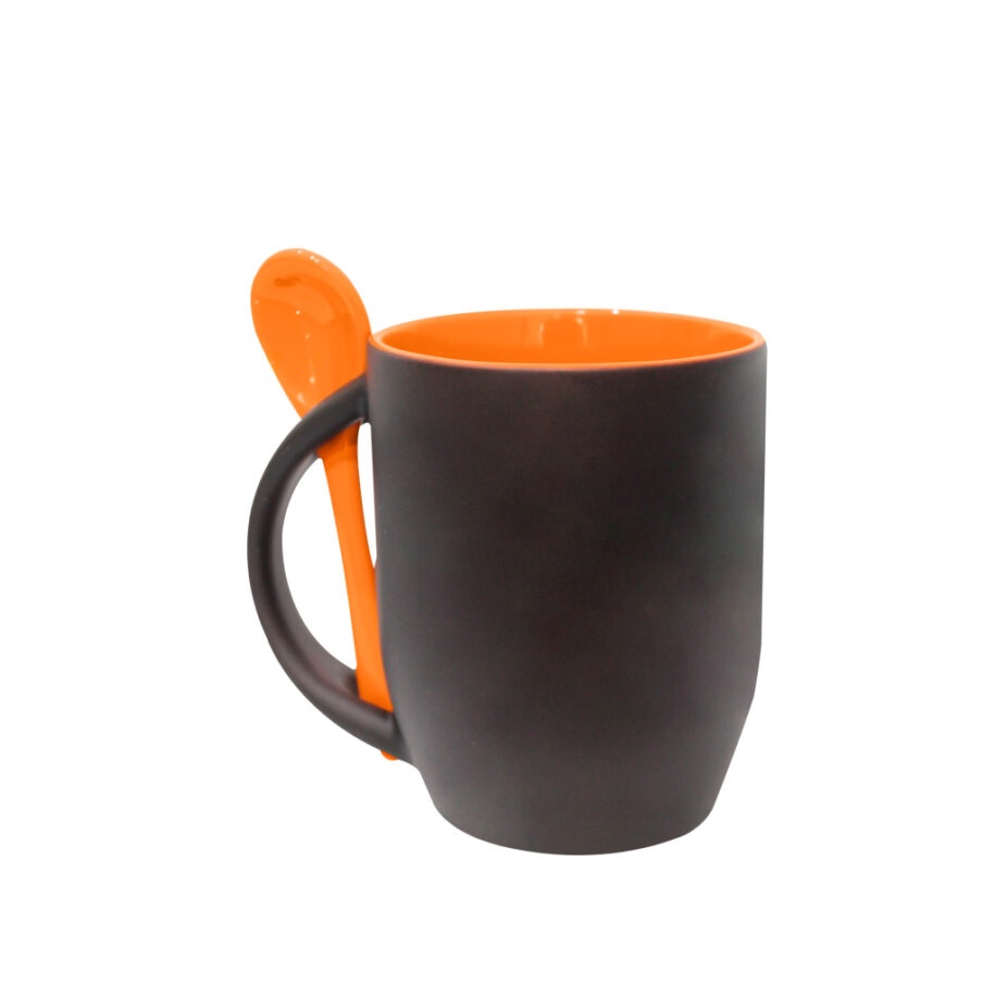 Taza Mágica Con Cuchara Mate Naranja 11oz 