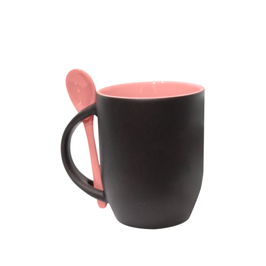 Taza Mágica Con Cuchara Mate Rosa 11oz 
