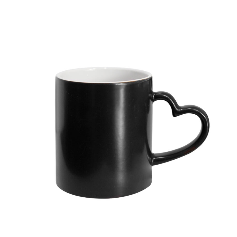 Taza Mágica Mango Corazón Brillante Negro 11oz