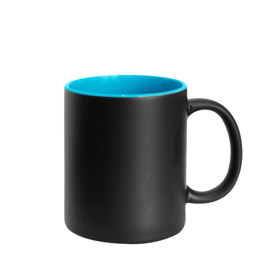 Taza Mágica Mate Negro Interior Azul Cielo 11oz