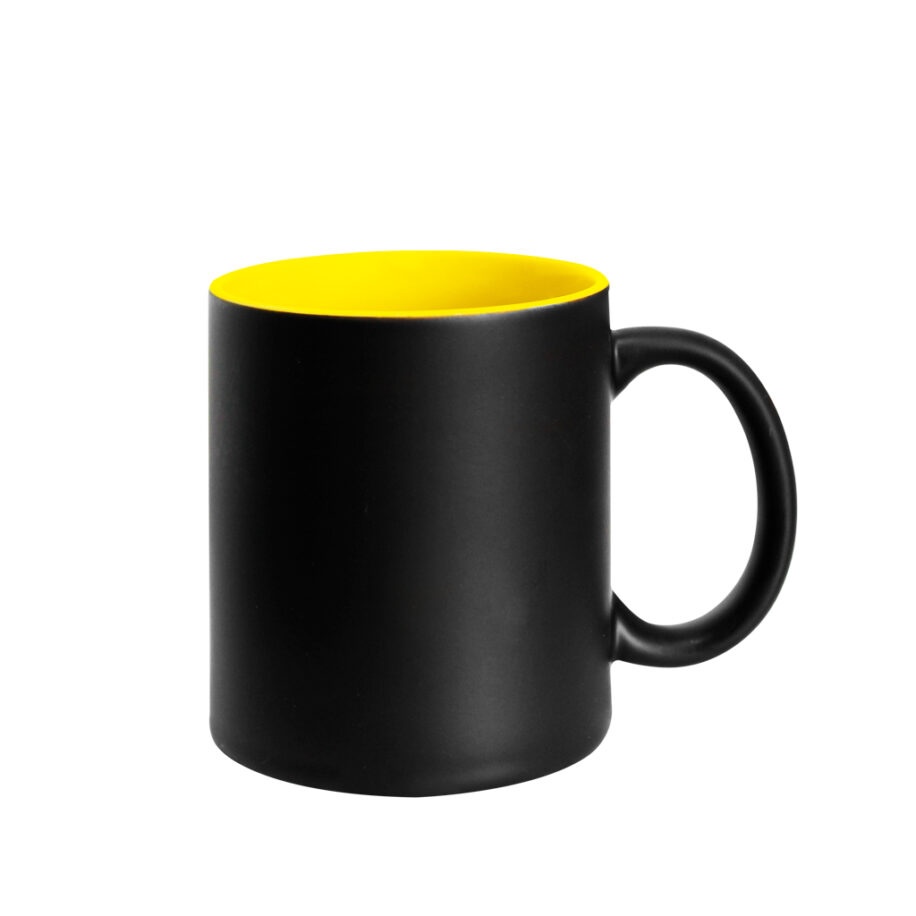 Taza Mágica Mate Negro Interior Amarilla 11oz