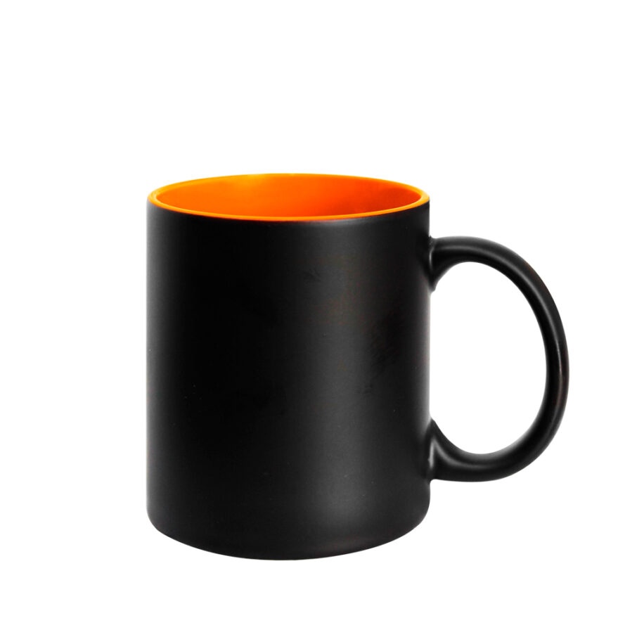 Taza Mágica Mate Negro Interior Naranja 11oz
