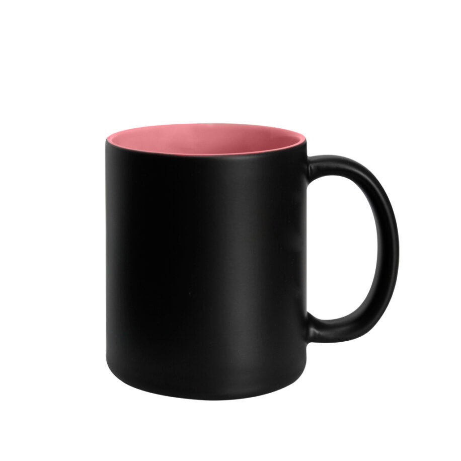Taza Mágica Mate Negro Interior Rosa 11oz