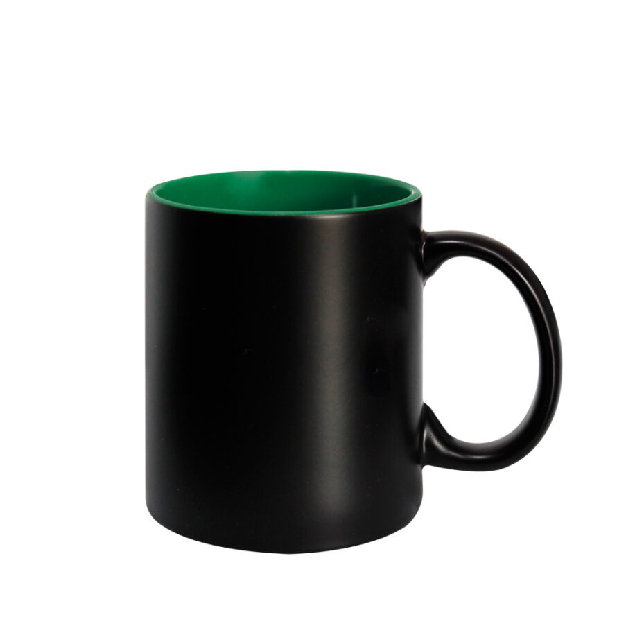 Taza mágica mate negro interior verde 11oz