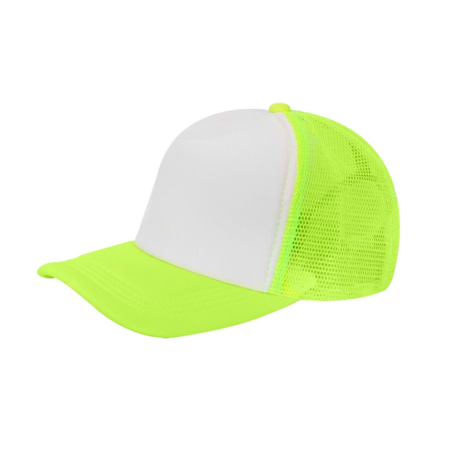 Gorra Poliéster Tipo Trucker, Bicolor Amarillo Neón, Unitalla