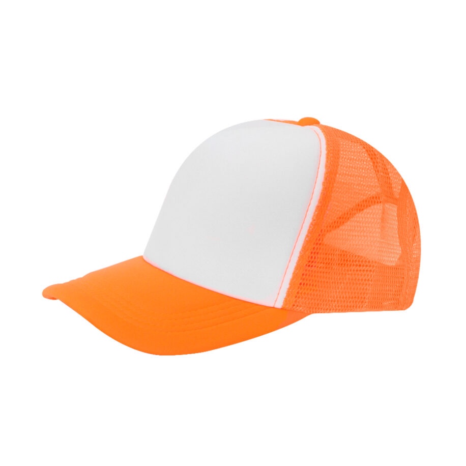 Gorra Poliéster Tipo Trucker, Bicolor Naranja Neón, Unitalla