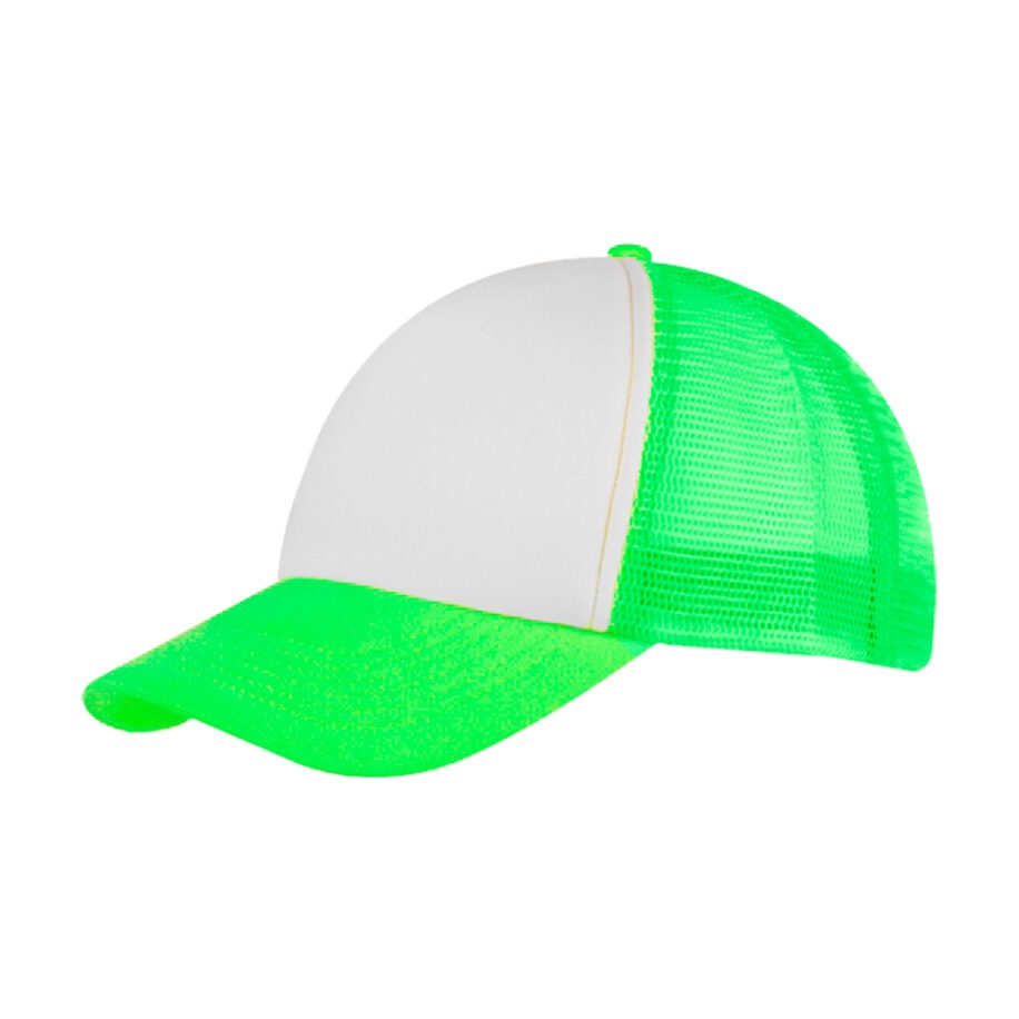 Gorra Poliéster Tipo Trucker, Bicolor Verde Neón, Unitalla