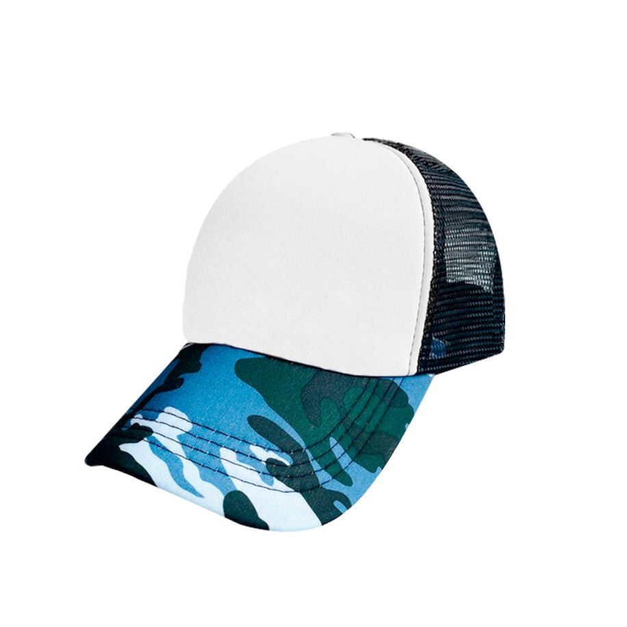 Gorra Poliéster Tipo Trucker, Camuflajeada Azul, Unitalla