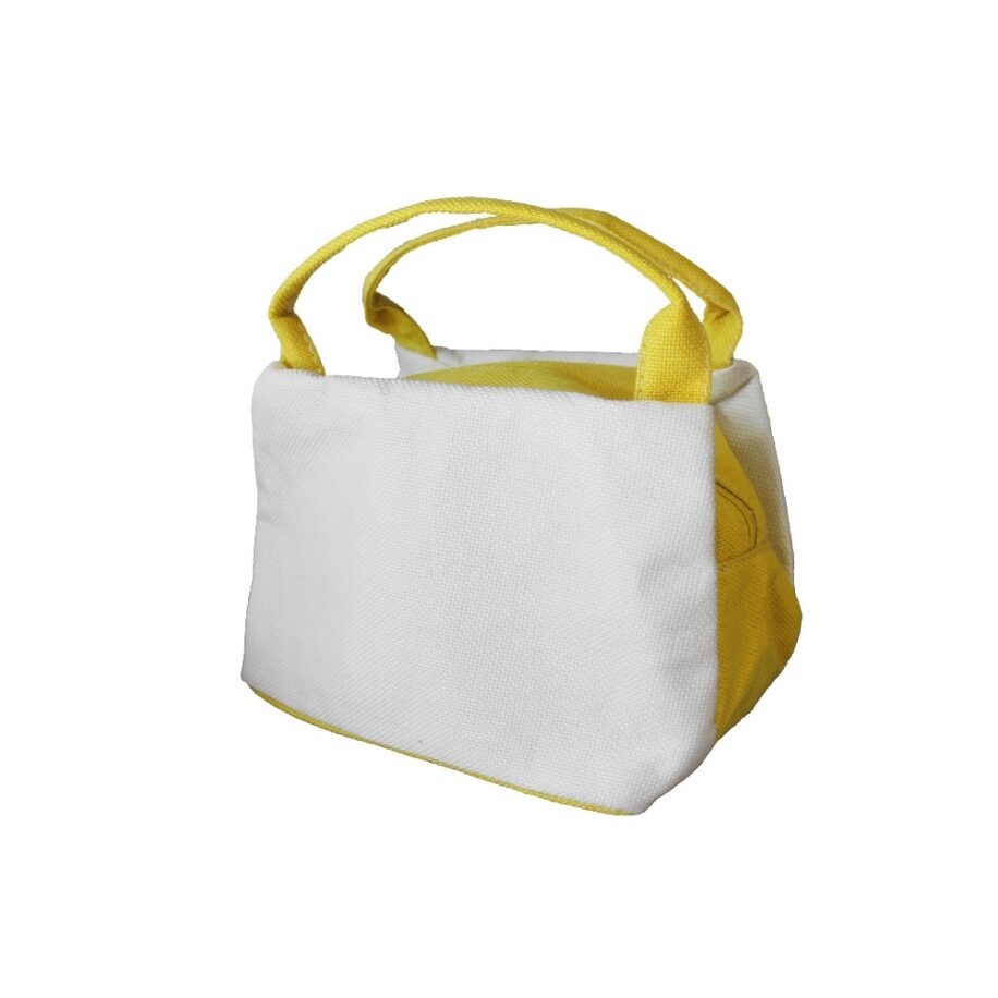 Lonchera térmica de loneta blanca / amarilla sublimable (15x21x16 cm)