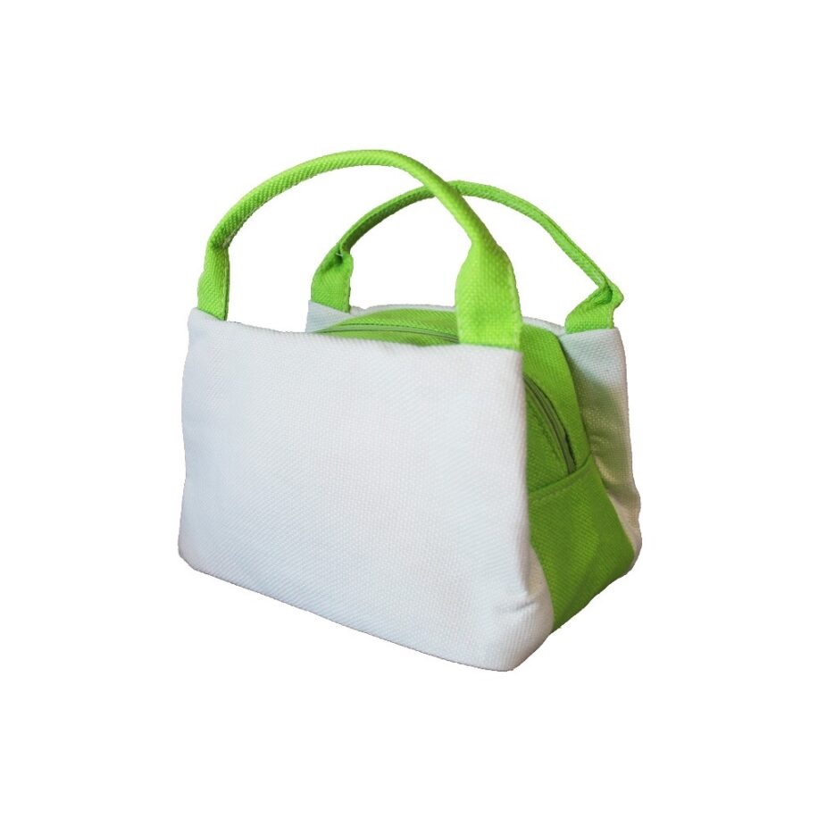 Lonchera térmica de loneta blanca / verde sublimable (15x21x16 cm)
