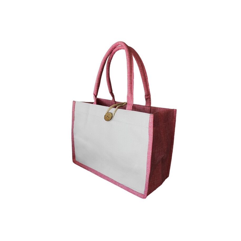 Mini Bolso Playa De Loneta Blanca / Rosa Sublimable (22×30.5×13 Cm)