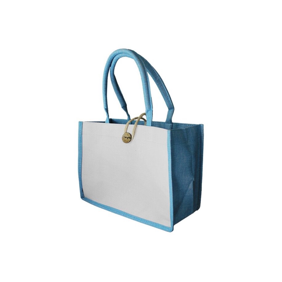 Mini Bolso Playa De Loneta Blanca / Azul Sublimable (22×30.5×13 Cm)