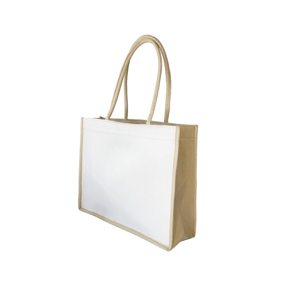 Bolsa Playa De Loneta Blanca / Beige Sublimable (33x41x12 cm)