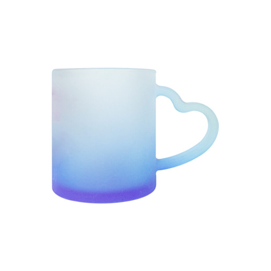 Taza de Vidrio Satinado Mango Corazón C/Fondo Azul 11oz