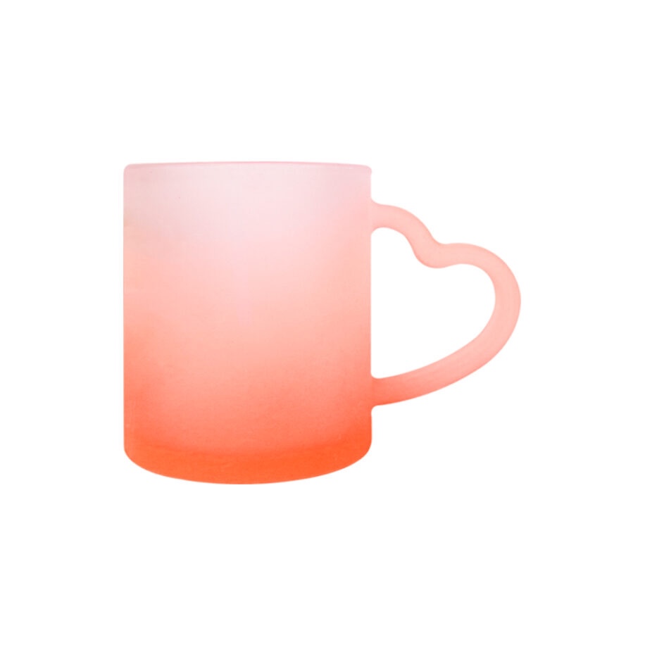 Taza de Vidrio Satinado Mango Corazón C/Fondo Naranja 11oz
