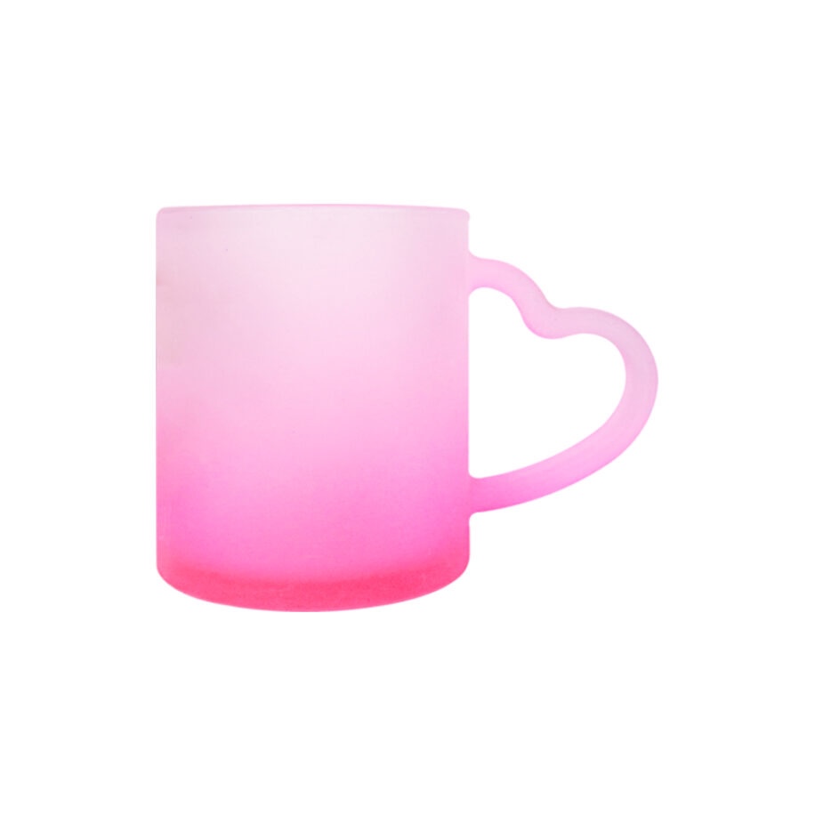 Taza de Vidrio Satinado Mango Corazón C/Fondo Rosa 11oz
