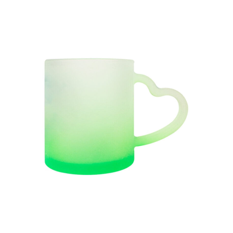 Taza de Vidrio Satinado Mango Corazón C/Fondo Verde 11oz