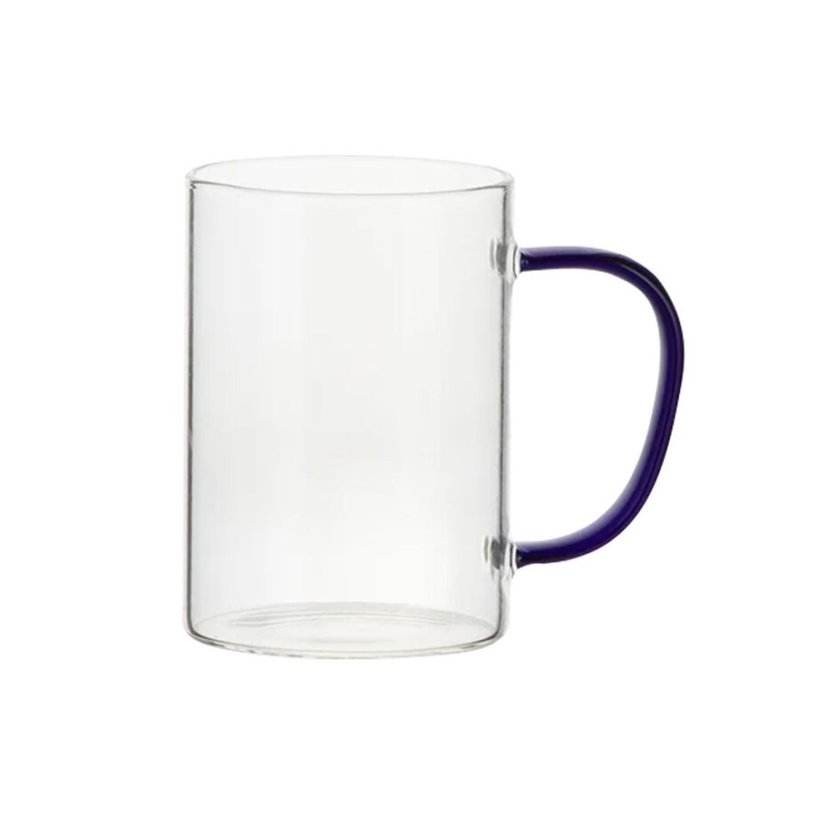 Taza De Vidrio Transparente Mango Azul 12oz