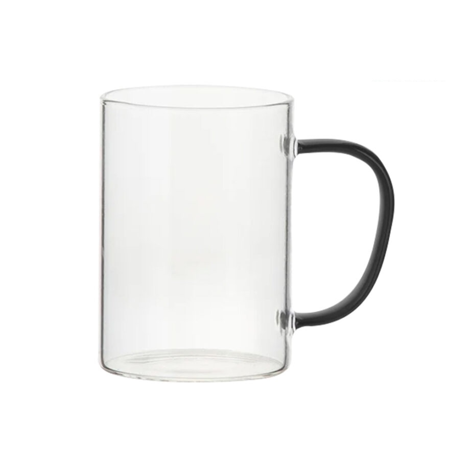 Taza De Vidrio Transparente Mango Negro 12oz