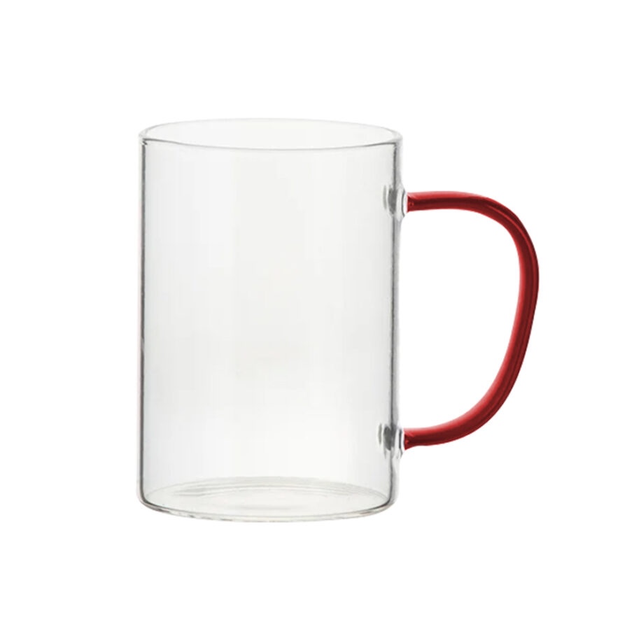Taza De Vidrio Transparente Mango Rojo 12oz